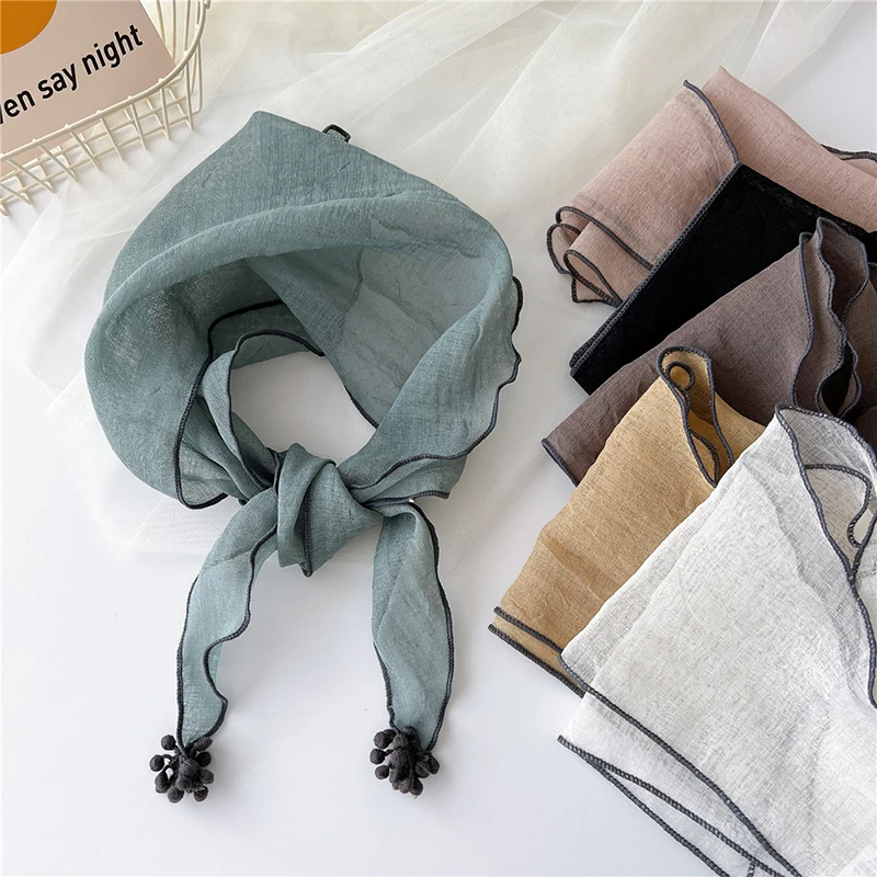 

Cotton Linen Triangle Scarf Neckerchief Office Lady Wrist Hair Tie Headband Shawls And Wraps Solid Color Scarves Headscarf