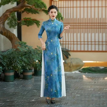 Abito tradizionale vietnamico 2025 migliorato qipao stampa floreale nazionale abito vietnamico ao dai abito qipao da sera per banchetti orientali 1