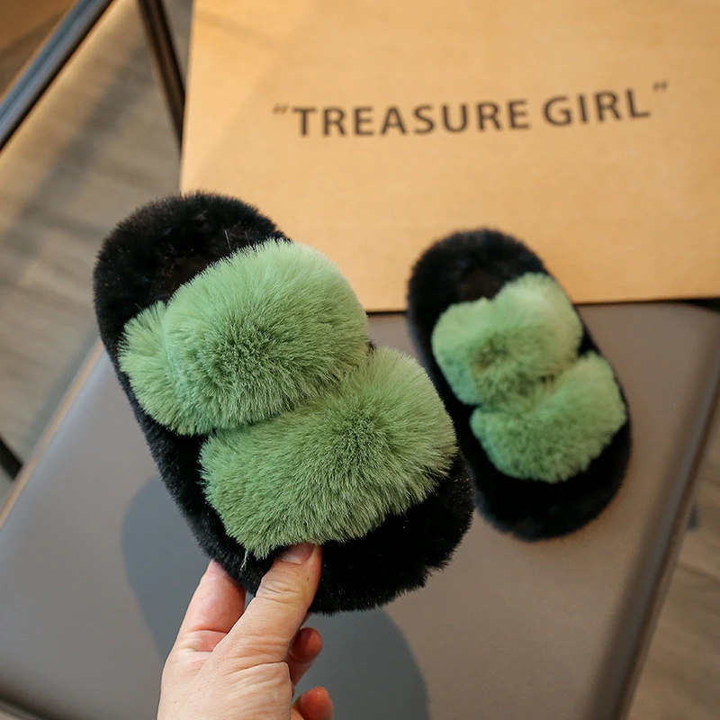 New Children Plush Shoes for Girls Korean Style Thick Sole Parent-child Plush Slippers Korean Style Versatile Cute Princess Flat 4
