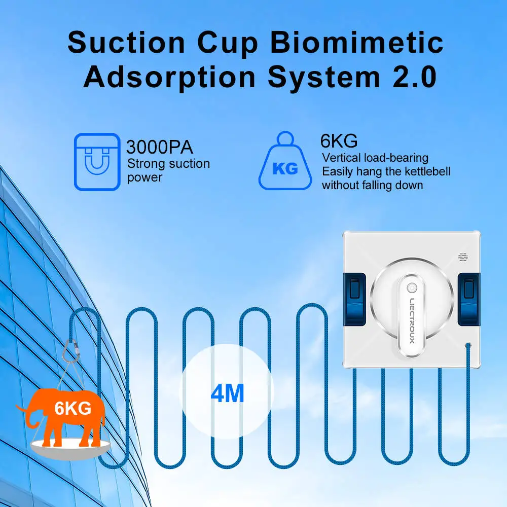 Liectroux YW509 Robot Window Vacuum Cleaner, Double Water Spray,Laser Sensor,Auto Glass Wet Mop,Home Floor Window Cleaning Robot 5