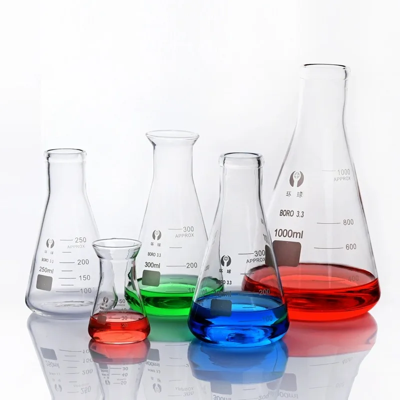 Lab Glass Supplies Glass Conical Erlenmeyer Flask 50/100/150/200/250/300/500/1000/2000/3000/5000ML G3.3