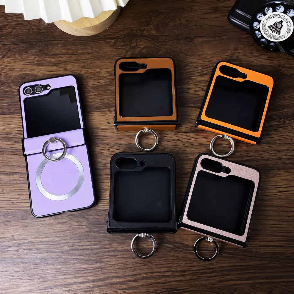 Luxurious Vintage PU Leather Texture Phone Case with Ring Holder & Magnetic Closure