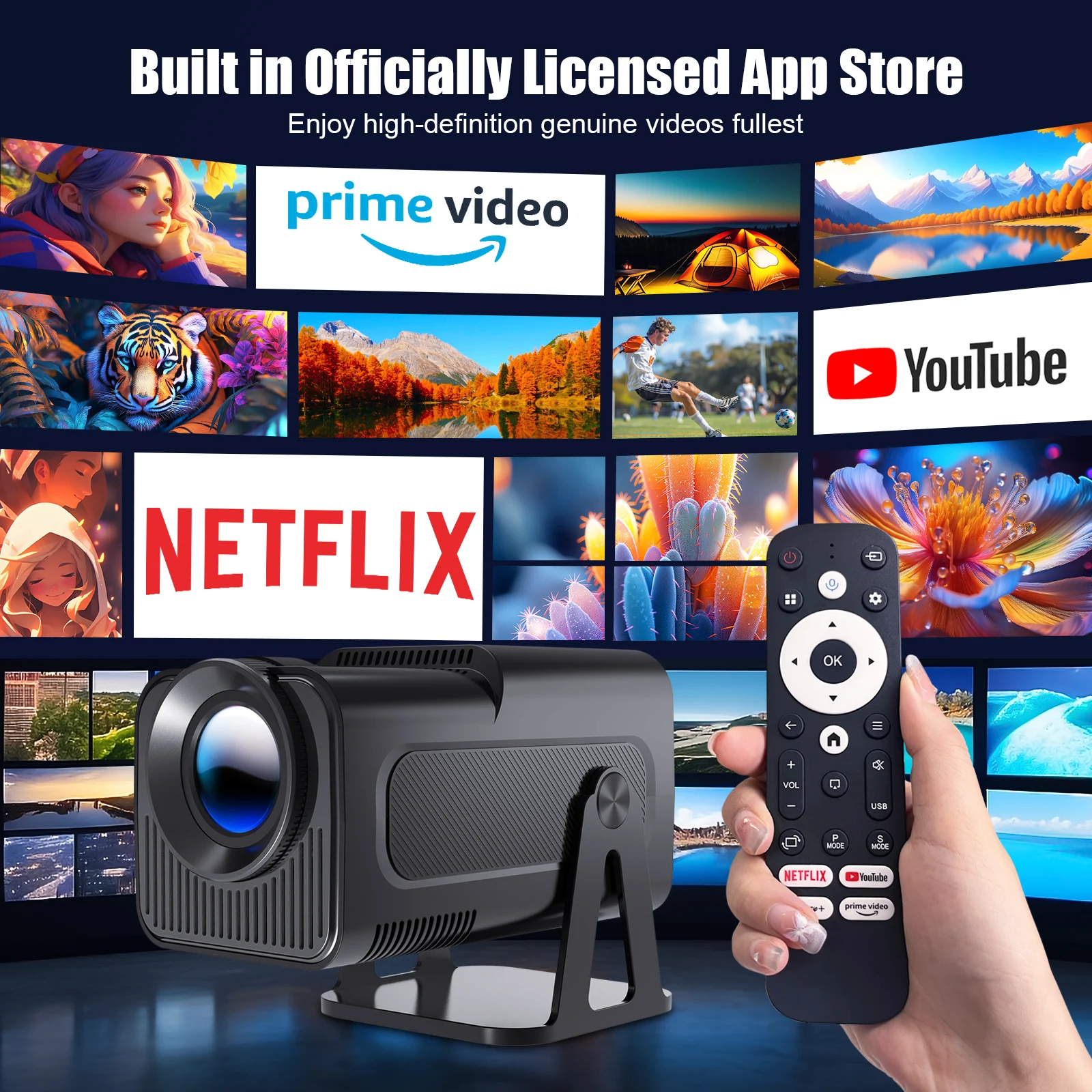 Netflix-Oficial]HY320 NTV WhaleOS Smart Proyector con Varios Oficial TV Apps,Asistente de Voz Inteligente 1080P Nativa/Resolución Óptica 320ANSI 5G Wifi BT 5.2 Portátil Videoproyector Cine en Casa