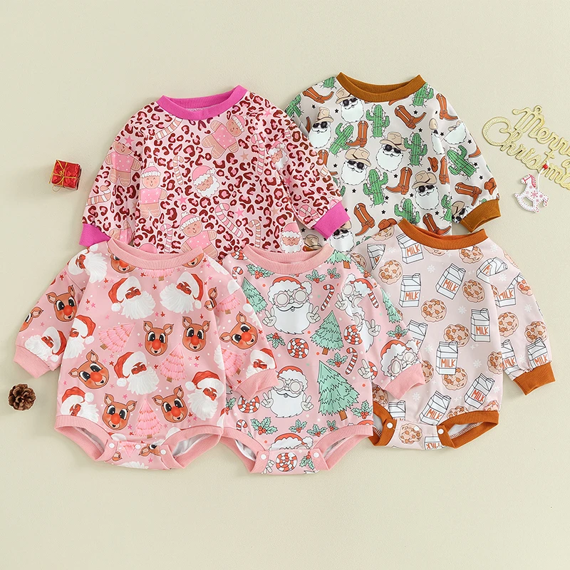 

2023-09-05 Lioraitiin 3M-24M Newborn Baby Girls Boys Christmas Western Outfit Long Sleeve Romper Santa Gingerbread Man Jumpsuit