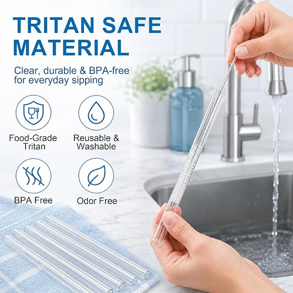 30cm Transparent Reusable Plastic Straws with Cleaning Brush