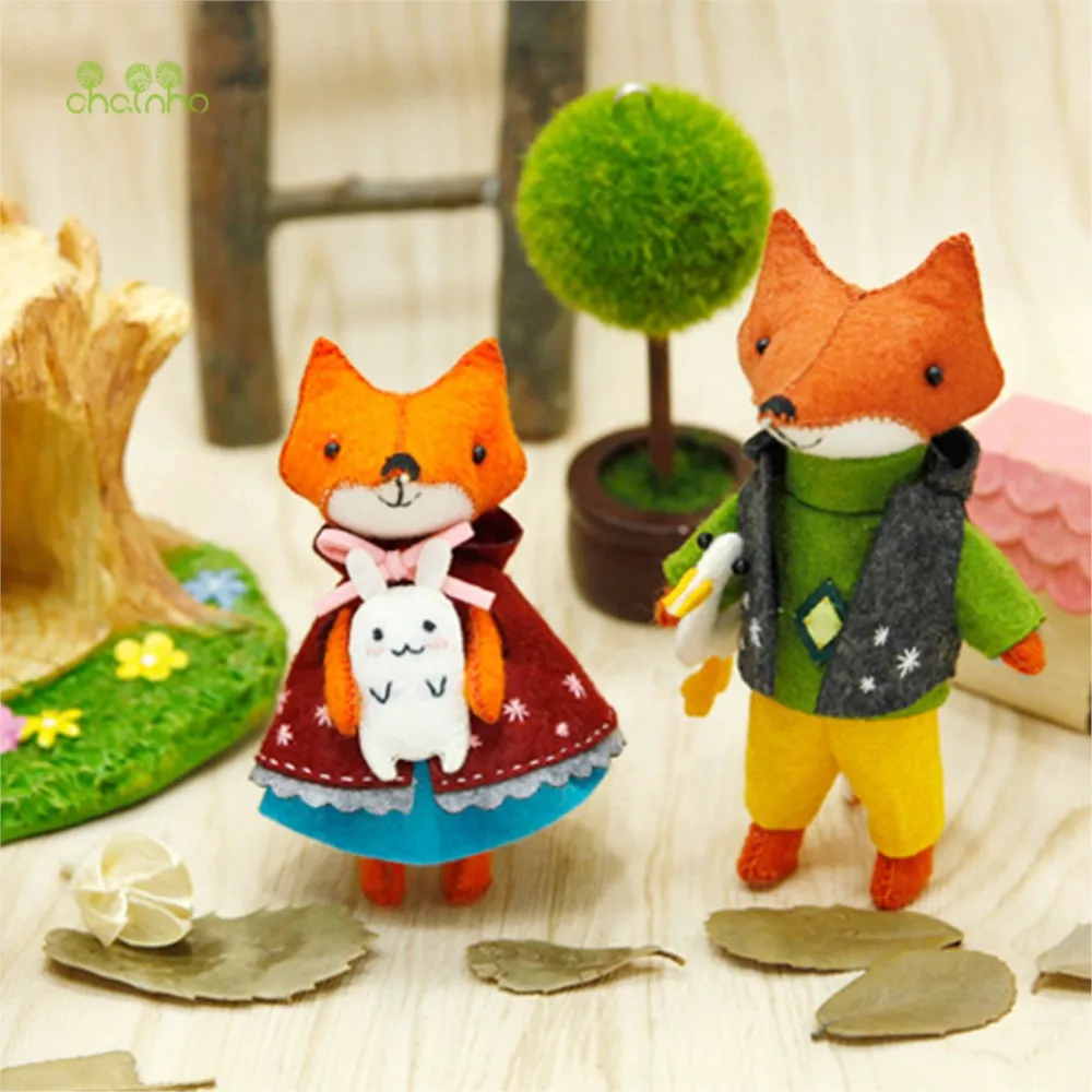 Chainho,DIY Handmade Non-woven Material Set Bag,Pre-Cut,None-Finished Item,Simulation Fox Animal Series,4 Designs