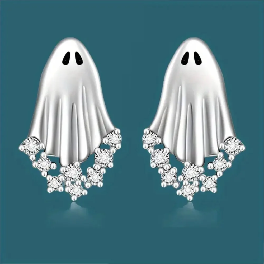 2Pcs Halloween Ghost Zircon Stud Earrings for Women Cute Resin Design Earring Festival Party Jewelry Gifts