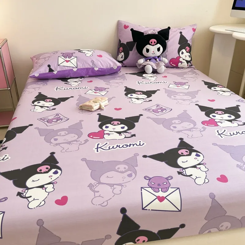 Натяжная простыня Sanrio из чистого хлопка, набор из трех предметов, хлопковое покрывало Hellokitty My Melody, милое защитное покрывало Kuromi с объемным эффектом