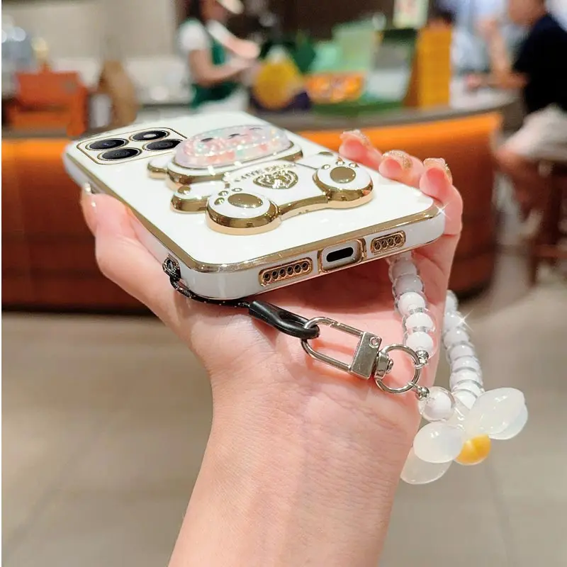 Bear Flower Strap Phone Holder Case with Stand Cover