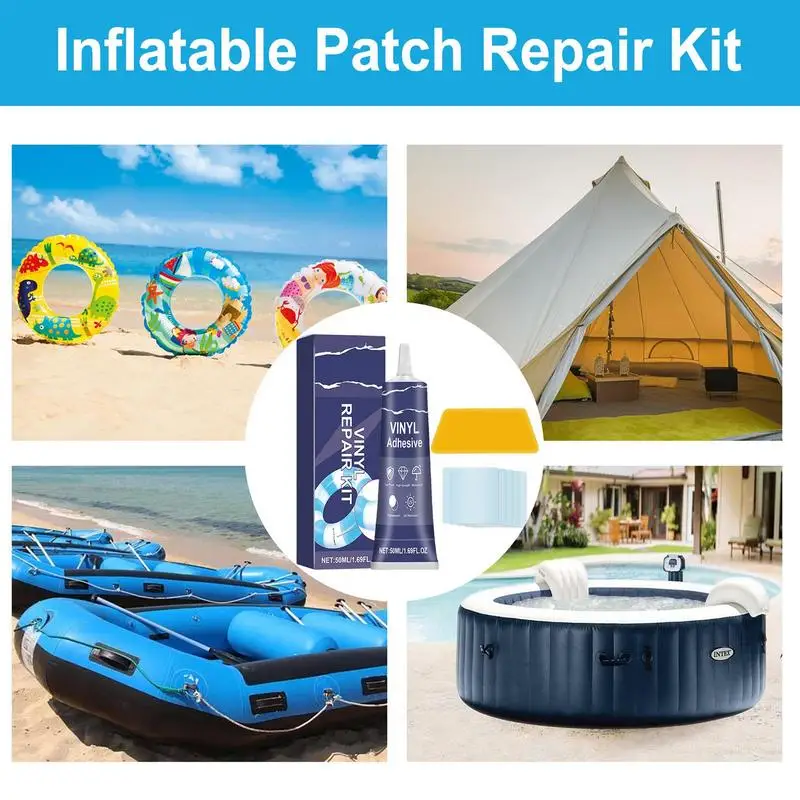 Inflatable Patch Repair Kit Raft Patch Kit With 50ml Glue For Repair Air Bed Repair Patches Pool Liner Patch Repair Inflatable 4