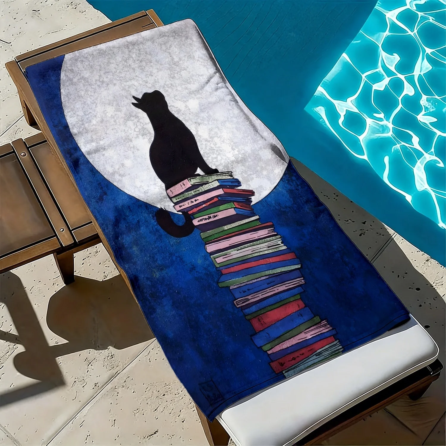 Strandlaken met kat boek en maan patroon absorberende microvezel_voghion.com