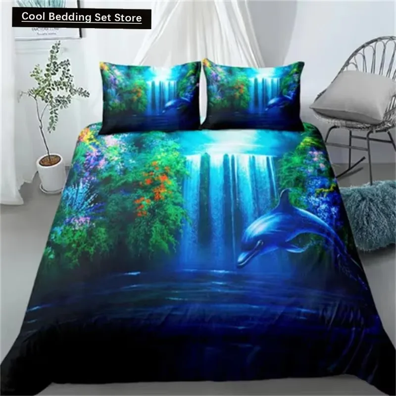 Hot Dolphin Bedding Sets Anime Sea HD Dolphin Bedspread for Teens Girls Fashion Twin Single Queen King Full Size Duvet Cover 4