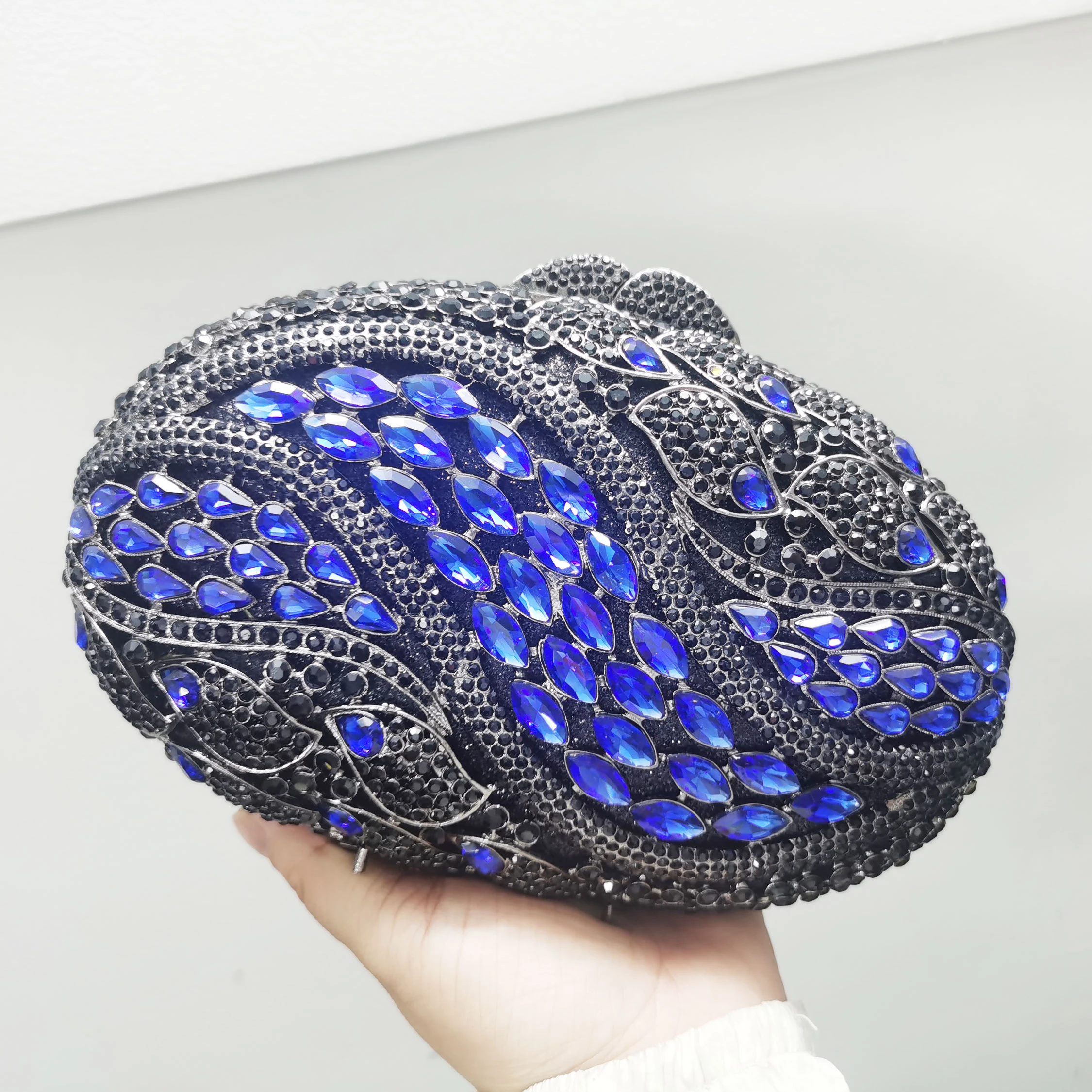 KHNMEET de lujo ovalados de cristal azul oscuro para mujer, carteras de noche para fiesta, bolsos de día, sc580| | -