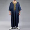Men's Muslim Robe Arab Middle Robe Long Sleeve Embroidered Long Shirt Prayer Simple Loose Clothing