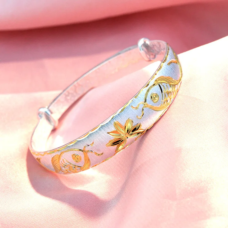 

Silver Bracelet for Women 999 Pure Silver Plating Color Gold Bracelet Temperament Koi Colorful Silver Bracelet to Give Mom Mothe