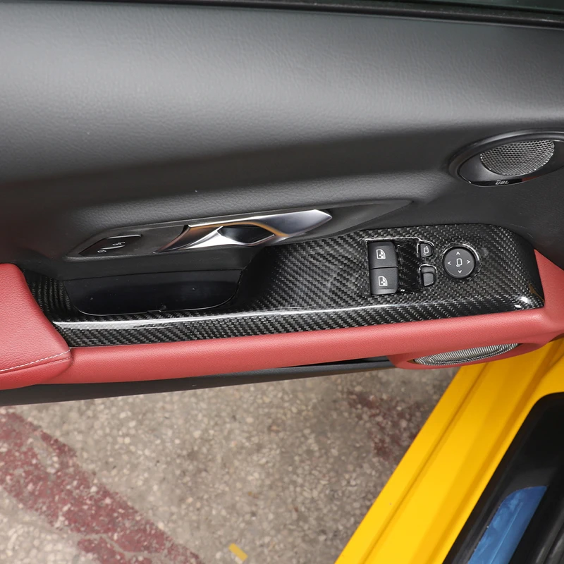 

2 Pcs Car Window Glass Lifting Button Frame Decorative Sticker Carbon Fiber for Toyota GR Supra MK5 A90 2019-2022 Accessories