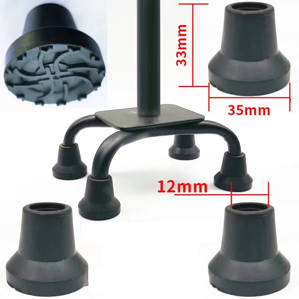 Non-Slip Rubber Ferrules, Replacement for Walking Stick, Round Base, Rubbers Tips, 4 Pieces, 12mm