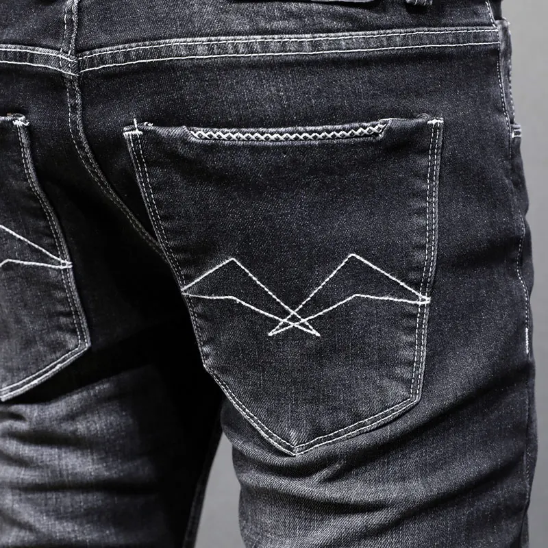 Fashion Designer Men Jeans High Quality Retro Black Gray Stretch Slim Fit Vintage Jeans Men Casual Denim Pants Hombre