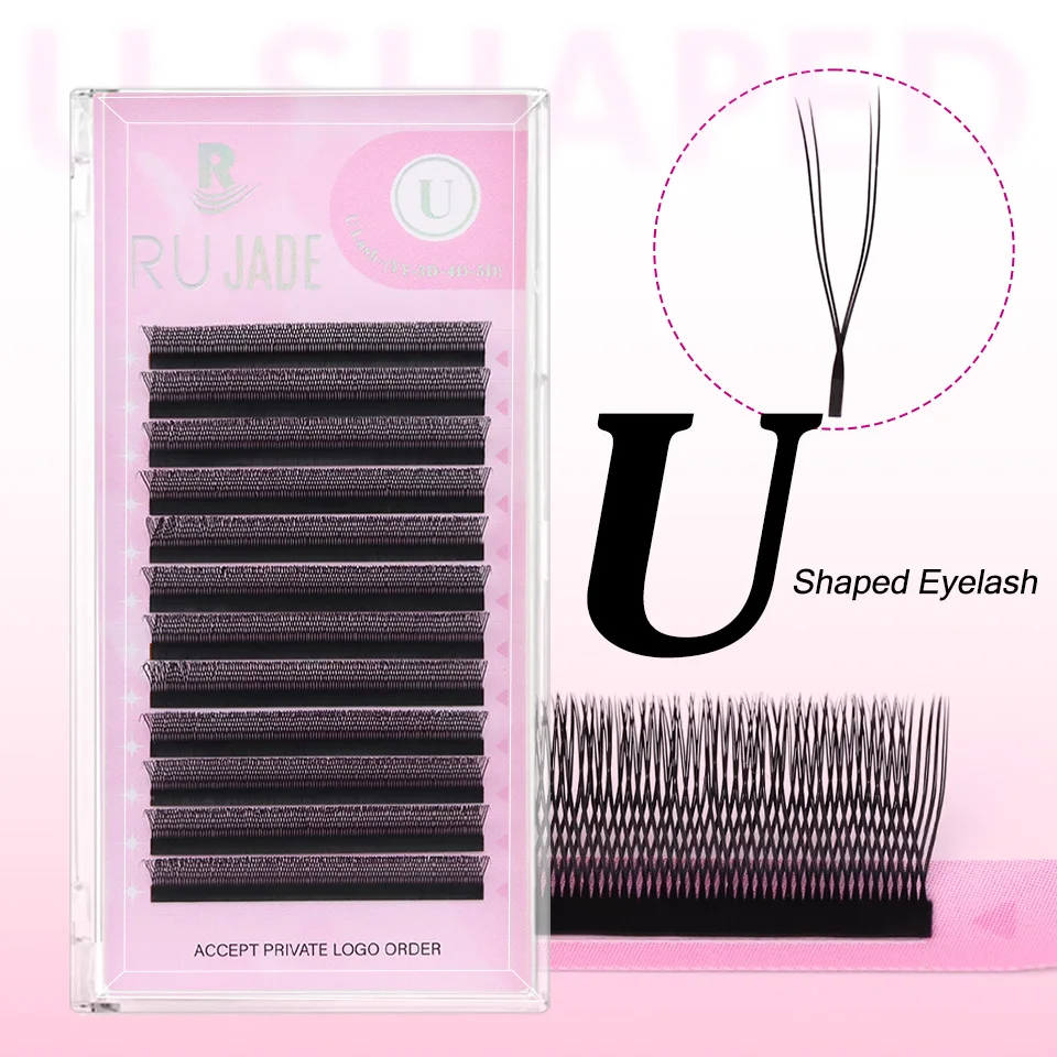 Rujade Neue Ankunft U Form YY Wimpern Verlängerung Matte Schwarz Natürliche Weiche Wimpern Tablett Korea PBT Vorgefertigte Fans Volumen Falsche Wimpern – Detail 3