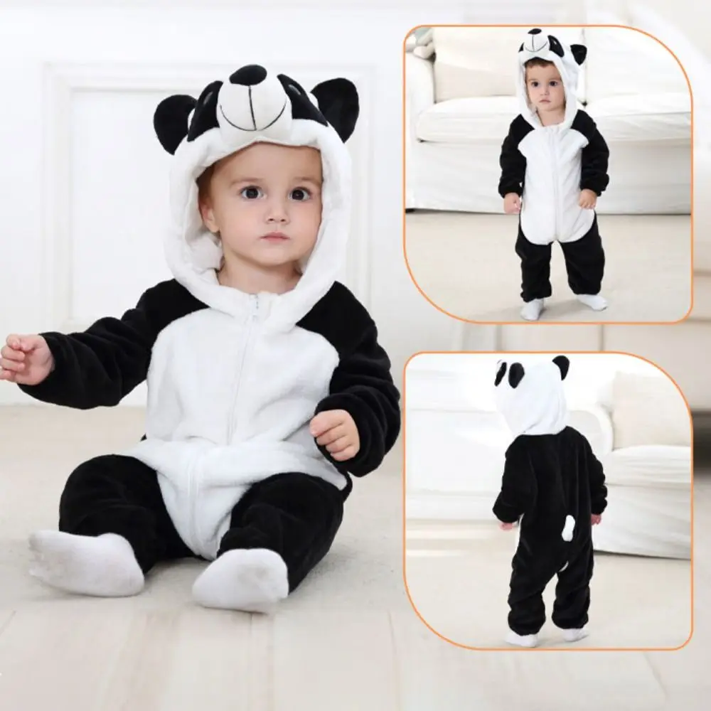 Keep Warm Coral Fleece Baby Hooded Rompers Soft Animal Infant Jumpsuits Comfortable Dinosaur Children Pajamas Autumn