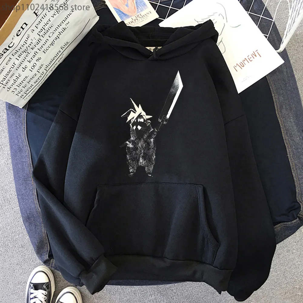 

Raccoon Trasherr Hoodies for Men Wielding Buster Sword Sweatshirt with Hooded Winter Women Clothes Cartoon Animals Print Tops