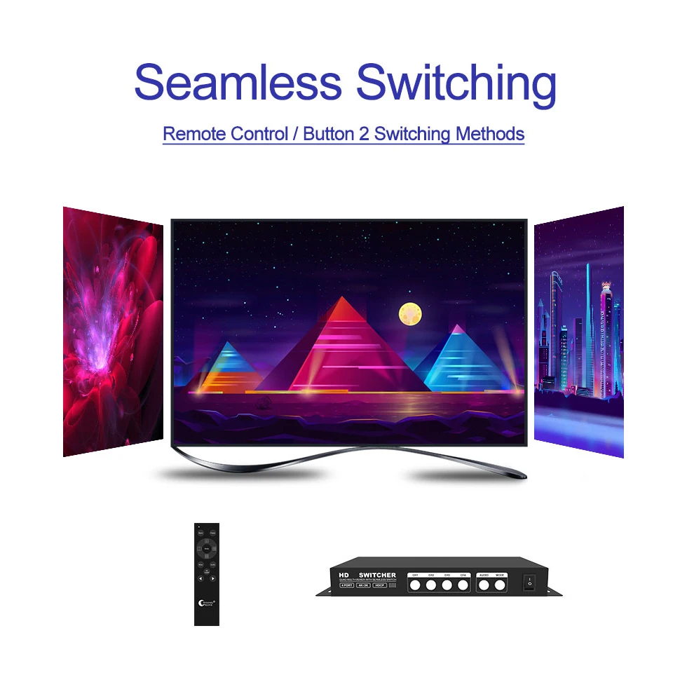 4K 쿼드 멀티 뷰어 스위처, 모니터 카메라 PC PS4-HDTV LCD 화면 프로젝트용 리모컨 포함, 4 in 1 Out, 4x1