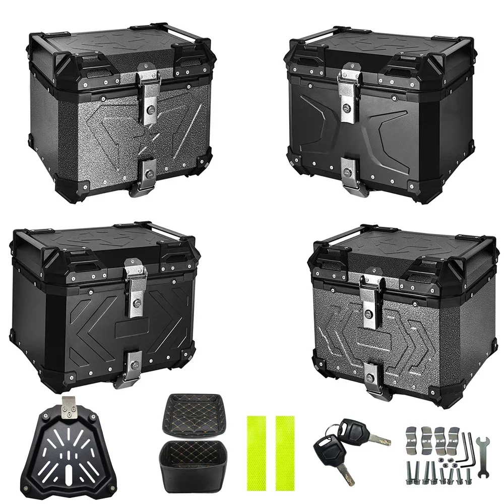 

45L Motorcycle Trunk Storage Box Waterproof Quick-release Alloy Tail Storage Detachable Embossed Top Case Road Glide Tail Box