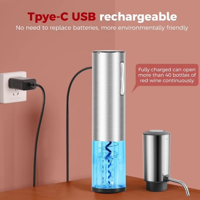 Wine Bottle Opener Fast Electric Corkscrew Electric Wine Aerator Set Stainless Steel Texture for Parties and
