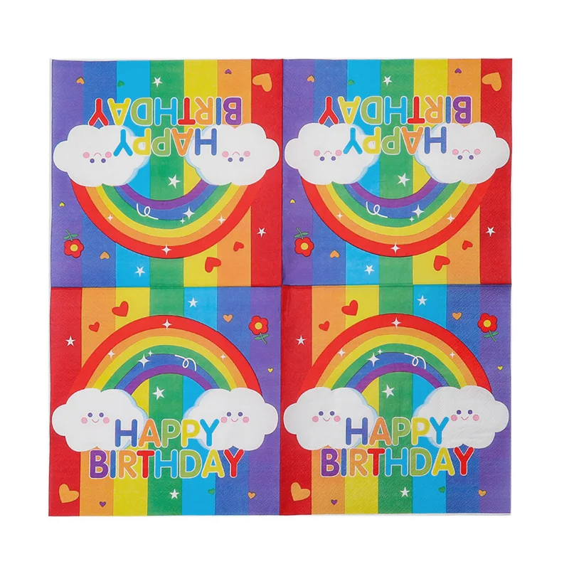 20/50Pcs Cute Rainbow Cloud Happy Birthday Paper Napkins Disposable Tissues Towel for Kids Birthday Baby Shower Party Decoration