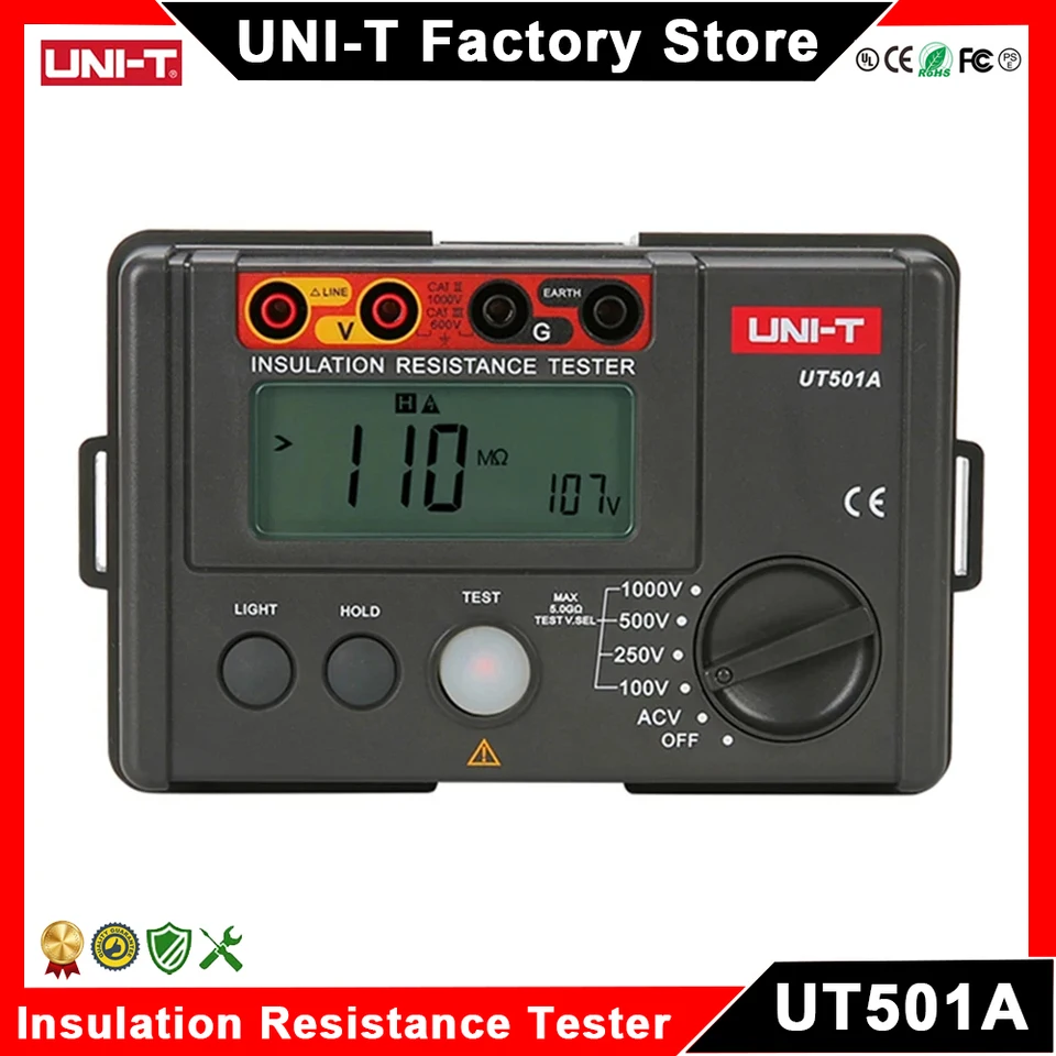 UNI-T UT501A 絶縁抵抗テスター 1000V メガオーム計 5GΩ オーム