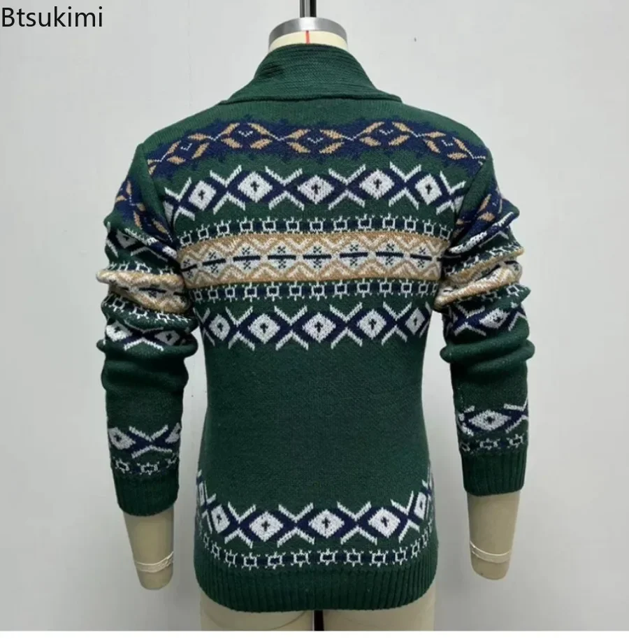 New Men's Turn-down Collar Regular Cotton Cardigan Cashmere Knit Male Casual Single Breasted Button Sweater Men Knitwears