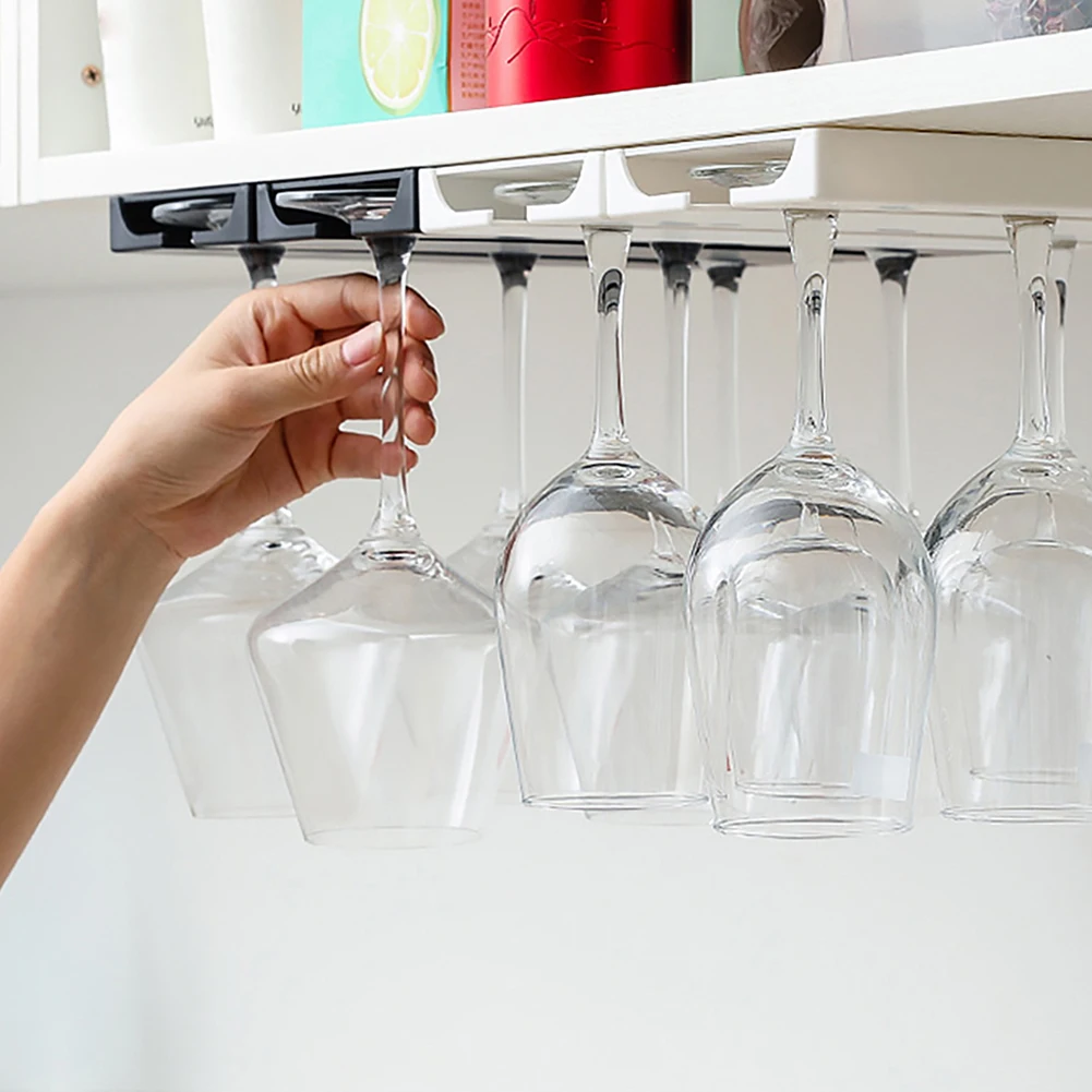 Stemware Rack Punch Free Wine Glass Holder Under Cabinet Plastic Wine Glass Hanger for Kitchen Bar Restaurant 4