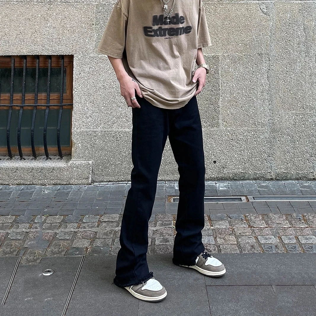 Men's Y2K Clothes White Printed Flares Trousers Denim Pants Streetwear Flared Baggy Jeans Hip Hop Skinny Jeans Trousers For Men