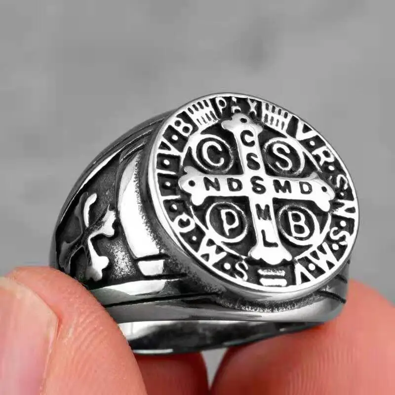 Jewelry - Anello Con Sigillo Scudo Templare Croce Rossa In Acciaio Inox