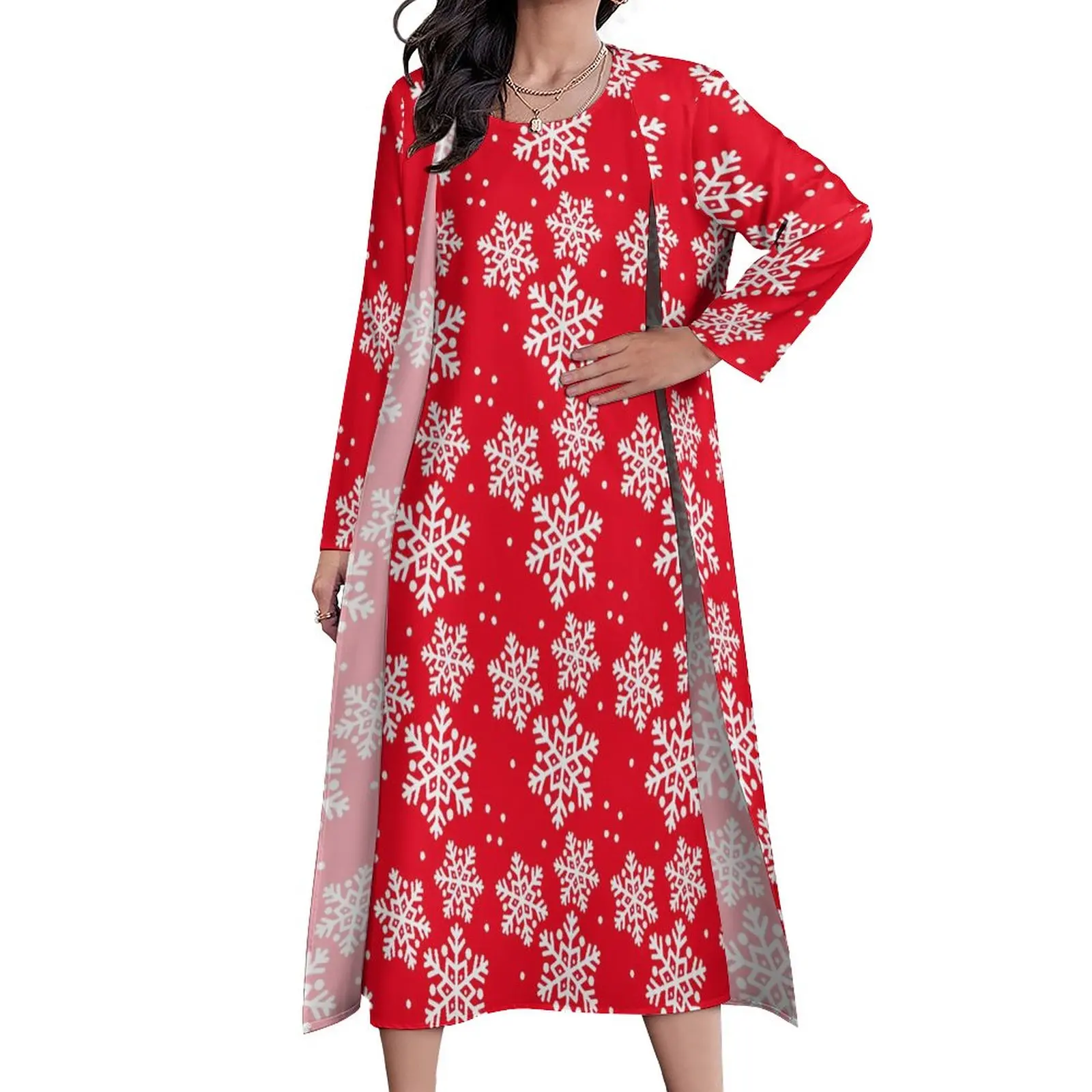 

Red Snowflake Dress Christmas Party Maxi Dress Aesthetic Bohemia Long Dresses Women Two Piece Graphic Oversized Vestidos