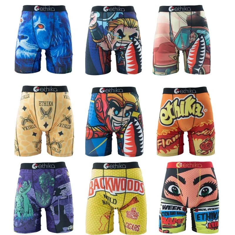 ETHIKA Fashion Print Men Underwear Boxers Briefs Cueca Panties Lingerie Man Underpants Sexy Boxershorts Trunks Plus Size Shorts