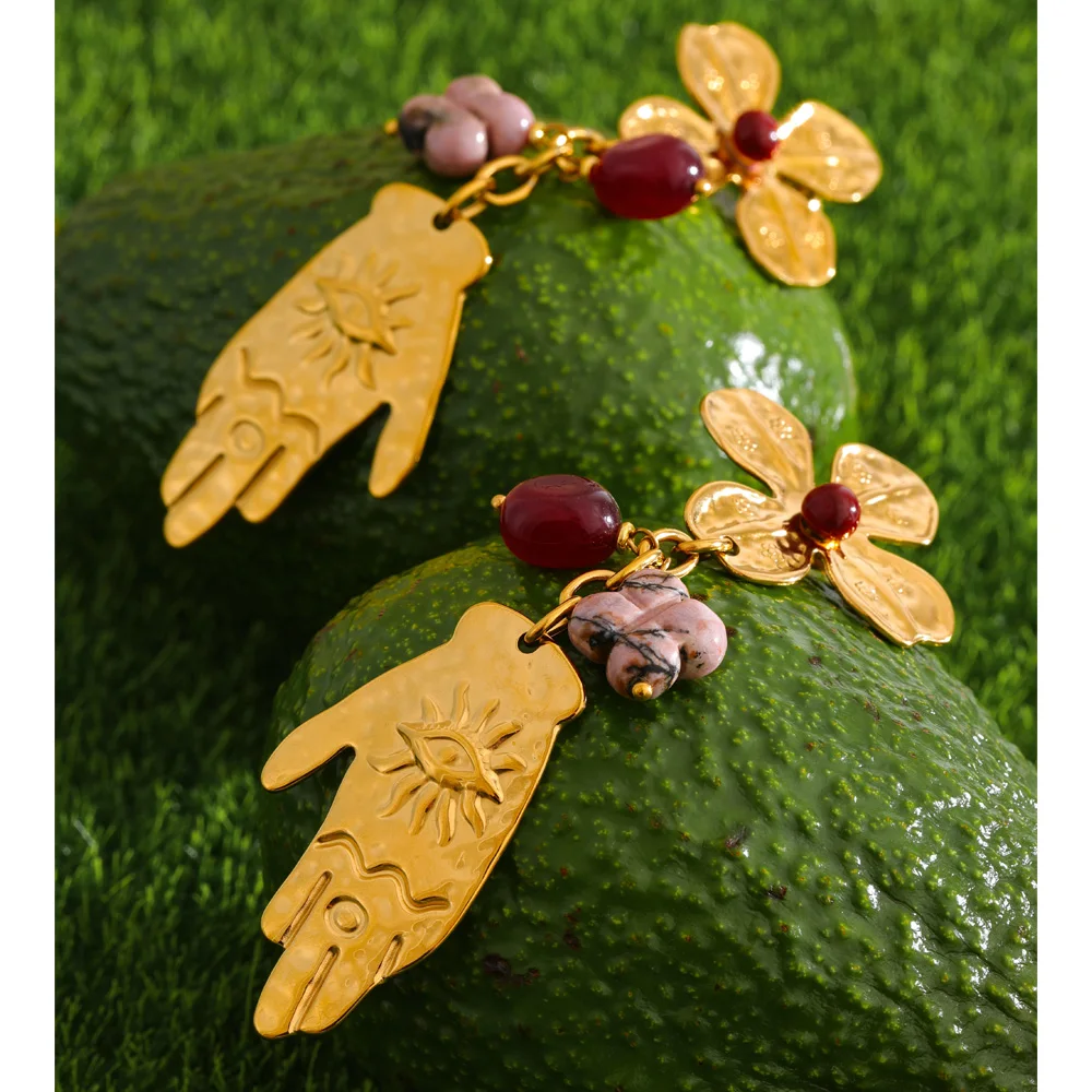Yhpup 2026 Earrings Stainless Steel Flower Palm Pendant