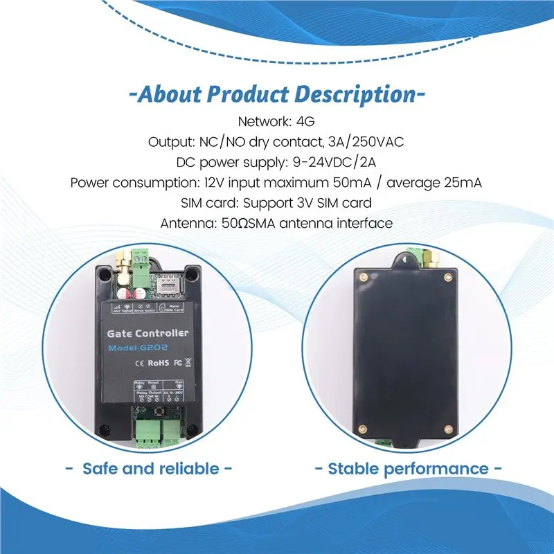 CJSD-3X G202 GSM 게이트 도어 오프너 4G 단일 릴레이 스위치 휴대 전화 전기 게이트 원격 컨트롤러 850/900/1800/1900Mhz