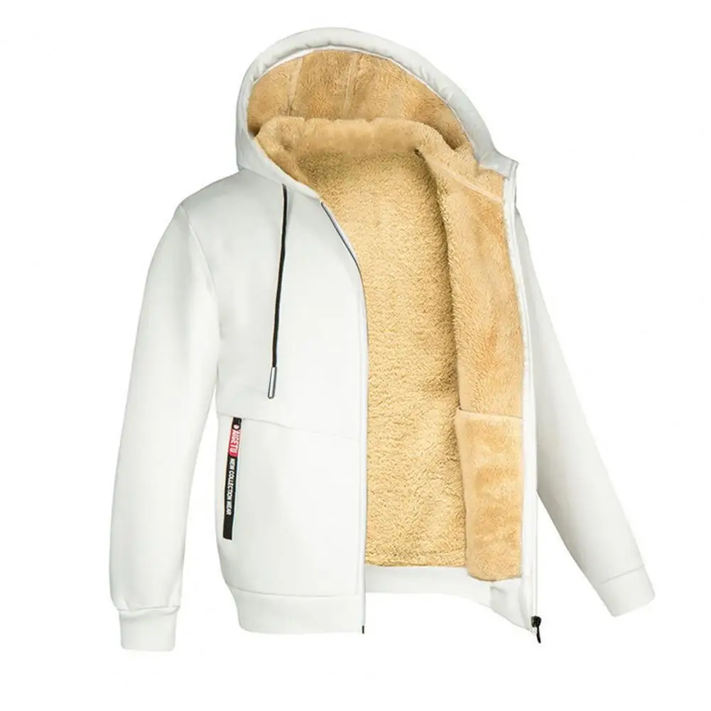 

Zipper Hoodie Winter Hooded Jacket Windproof Thicken Warm Coat with Zipper Closure Fleece Lining for Men's Winter Clothing