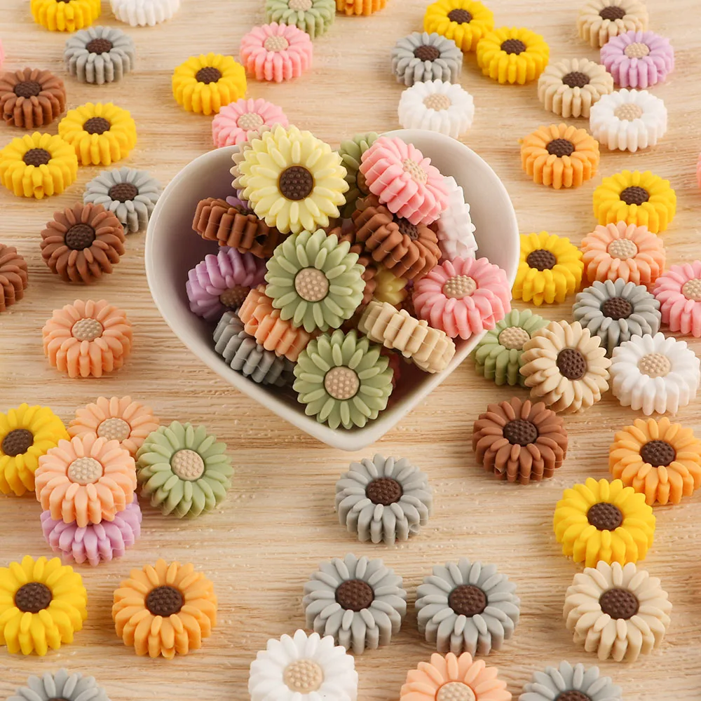 20mm 10PC Baby Sun Flower Silicone Beads Baby Teething Pacifier Chain Necklaces Accessories Safe Nursing Chewing Kawaii Gifts baby stroller pendant rattle pacifier chain pram clip crochet beads infants nursing teething chewing toys