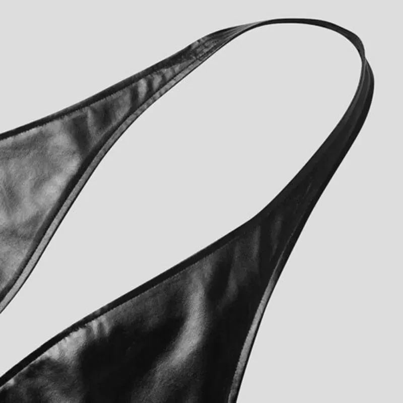 Sexy Edgy Clothes Y2k Black PU Leather Crop Top Women Sleeveless Deep V Neck Backless Camisole Party Club Vest