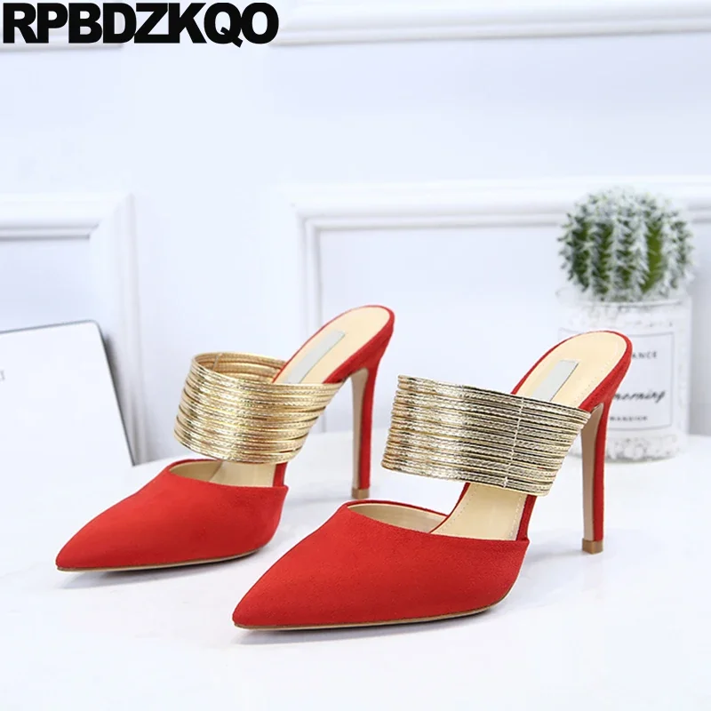 

Cool Pointed Toe Mules Slipper Shoes Ultra 8cm Suede Women Extreme Party Strap Plus Size Pumps High Heels Red Stiletto Sandals