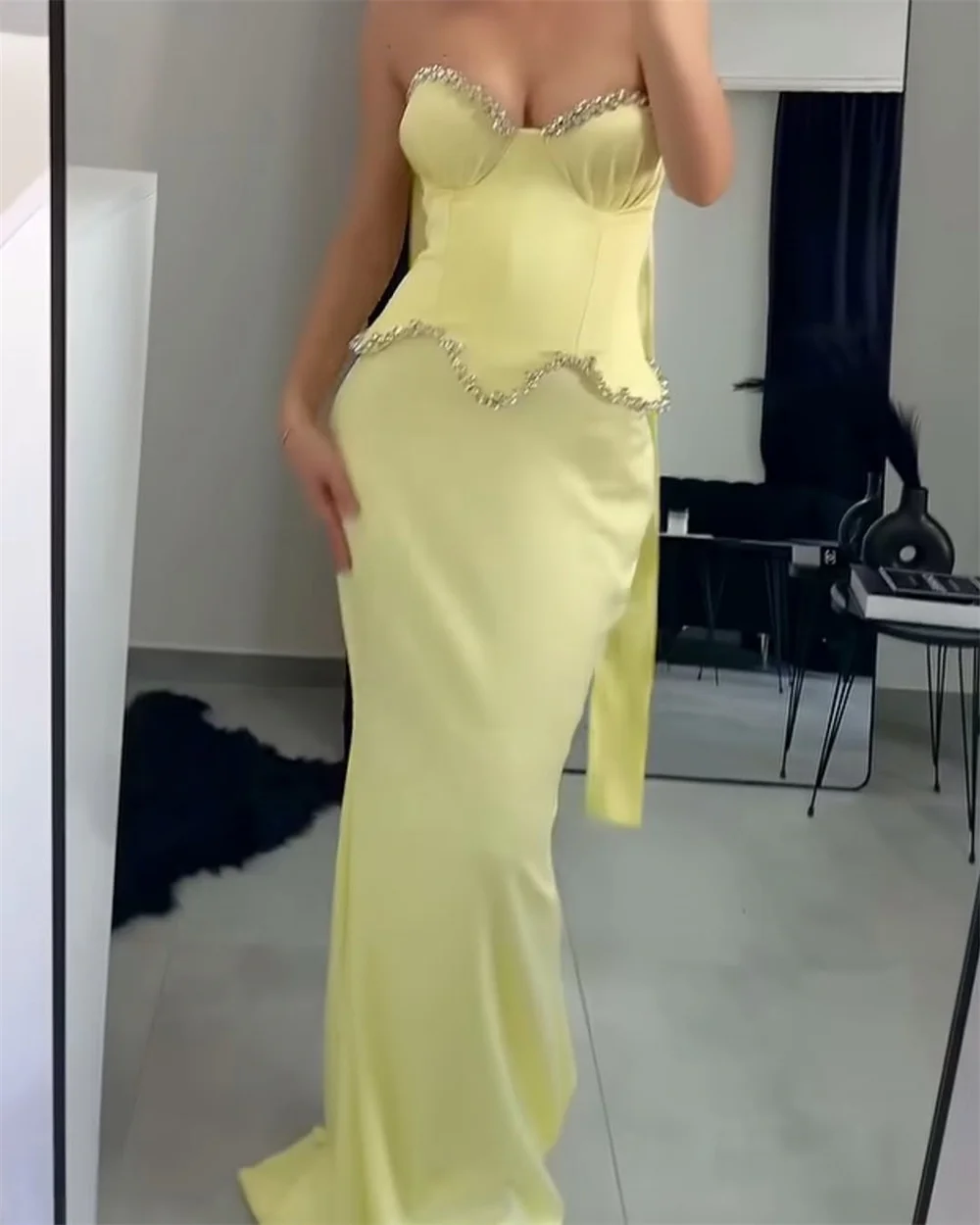 Custom Yellow Mermaid Rhinestones Prom Dresses Halter Neck Sleeveless  vestidos | eBay