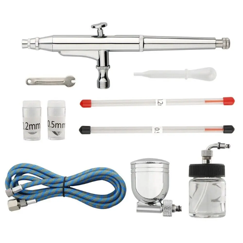 Portable Dual Action Airbrush Air Compressor Kit 0.2mm 0.3mm  0.5mm Needles & Nozzles Craft Cake Paint Art Spray Gun Set 6