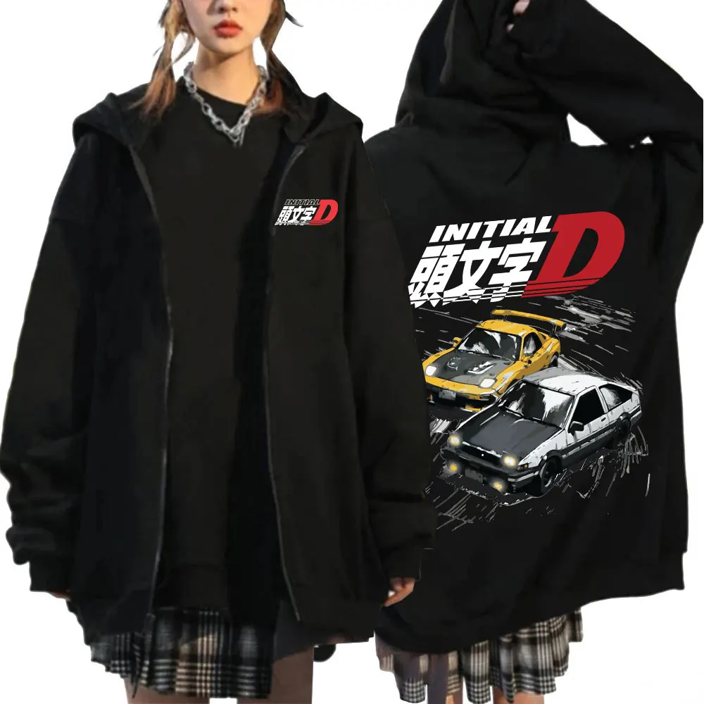 Anime Initial D Hoodies Drift AE86 GTR Print Zipper Jacket Hip Hop Streetwear Sweatshirts Men Women Casual Y2K Hooded Cardigan 6