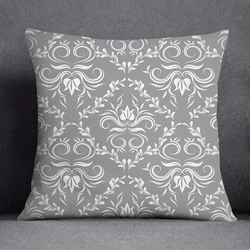 3pcs/lot 45X45CM Gray Lumbar Pillow Case Polyester Geometry Leaf Floral Stripes Plaids Print Sofa Throw Cushion Cover Home Decor