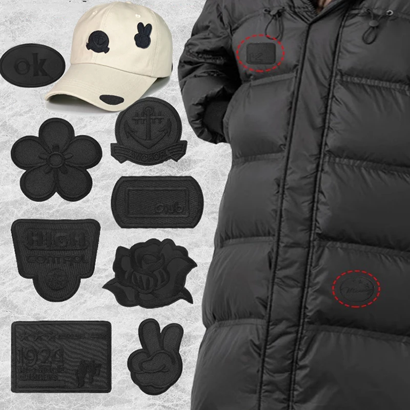 Description Picture 2 of item5PCS Self Adhesive Black Patches Down Jackets Patche Embroidery Patch Child Clothes Badge Accessories DIY Sewing Emblem Stickers