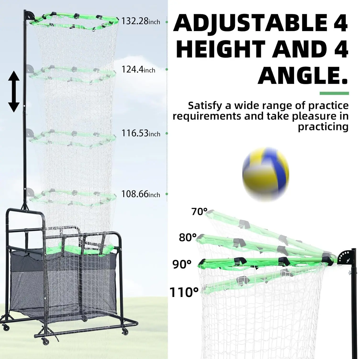 Portable Adjustable Volleyball Setting Trainer Target Net Ball Collection Equipment for Setter Training in Courts