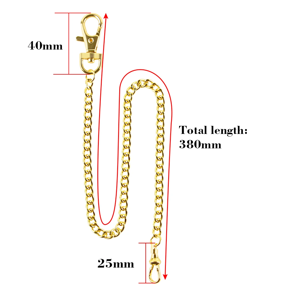 Men's 37.5cm Albert Pocket Watch Vest Chain with Circle Spring Clasp Vintage Metal Steel Accessory