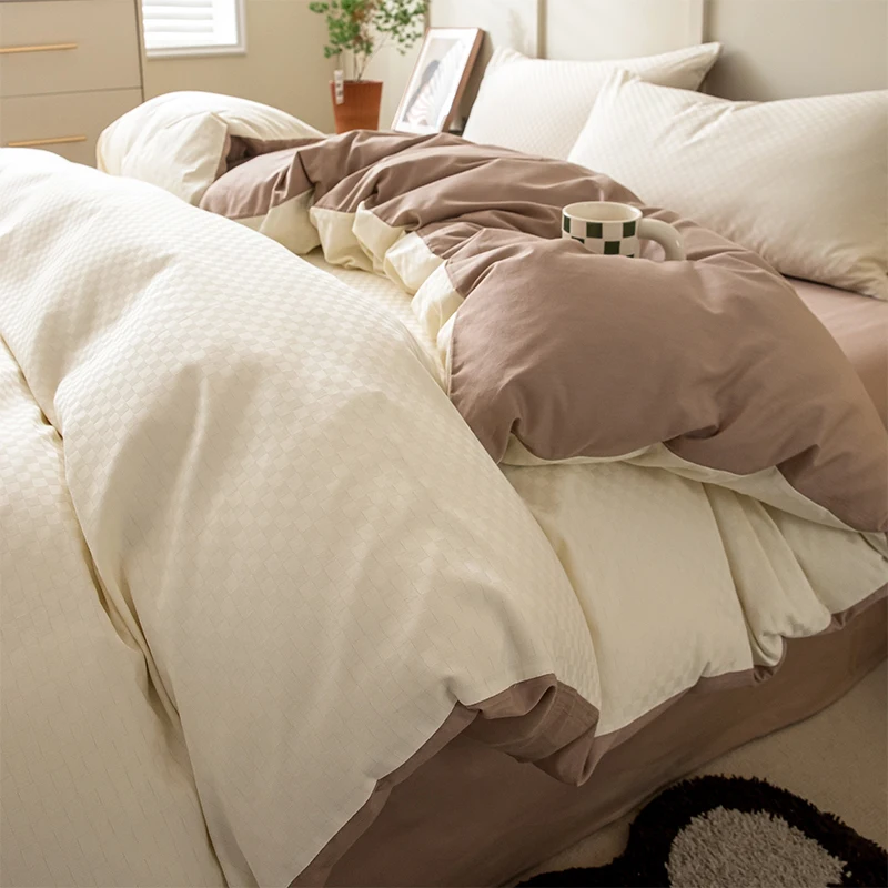 1SetWhiteCottonBeddingSetsQueenKingSizeLuxuryJacquardDuvet